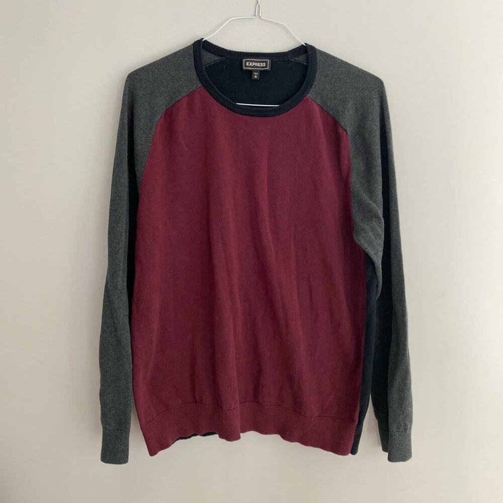 Express Men’s Burgundy Grey Crewneck Pullover Sweater Size XL